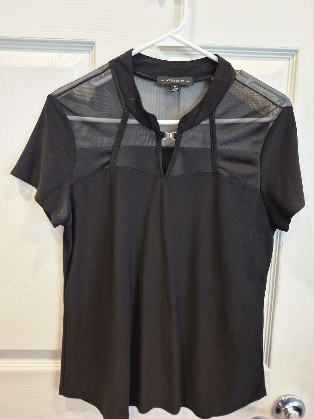 Black Mesh-Panel Short Sleeve Top
